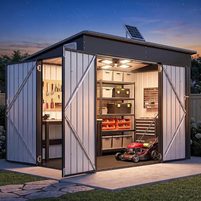 Waterproof Metal Outdoor Storage Shed With Three Lockable Doors