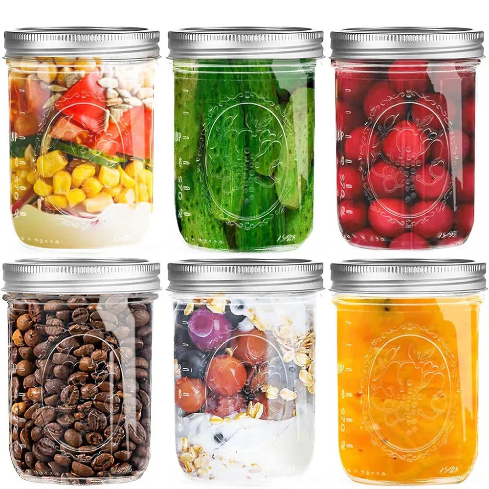 Wide Mouth Mason Glass Jars With Airtight Metal Lids