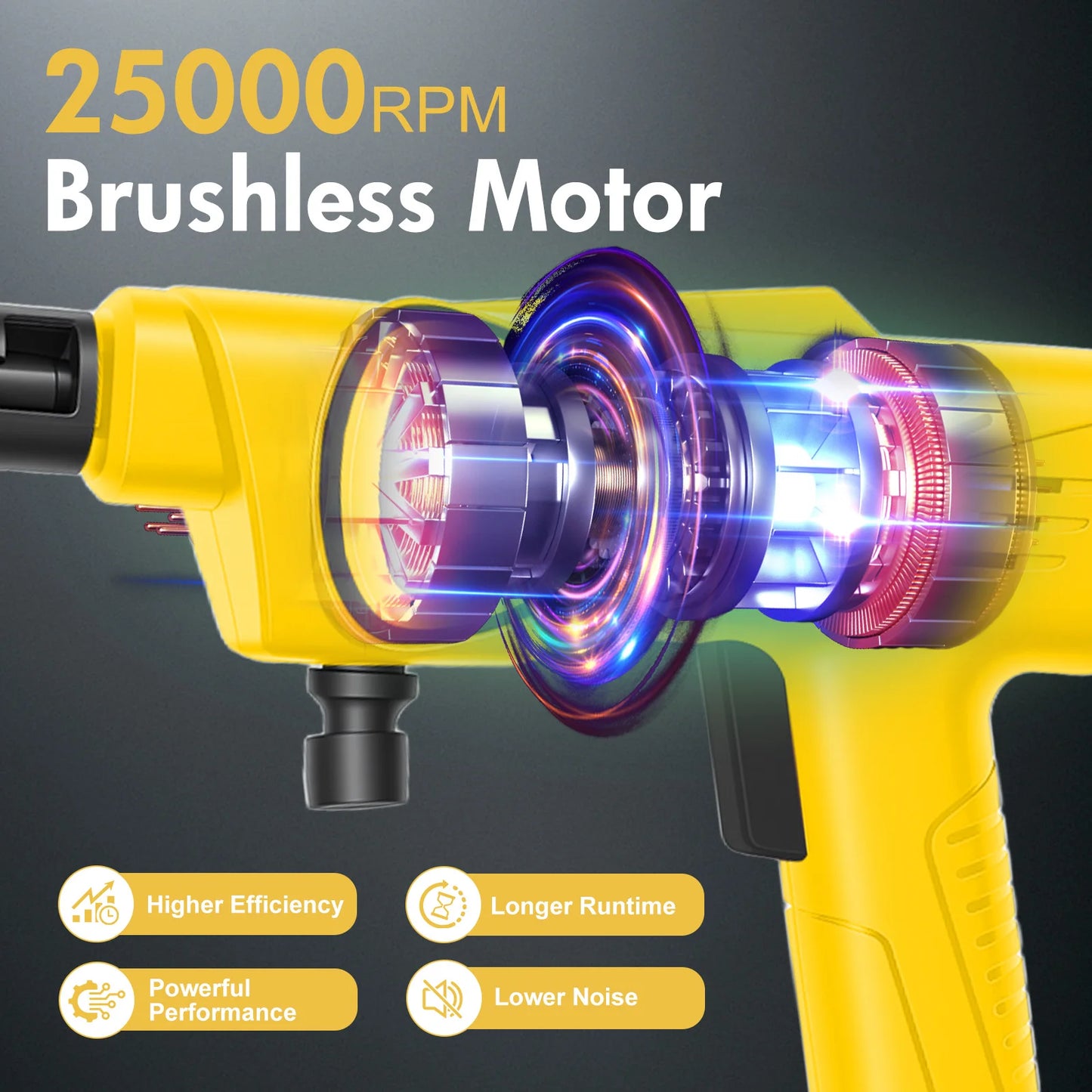 Cordless Electric High-Pressure Cleaner Washer Water Spray Gun Brushless 970PSI with 6-in-1  Nozzle 21V 4.0Ah Battery and Hose