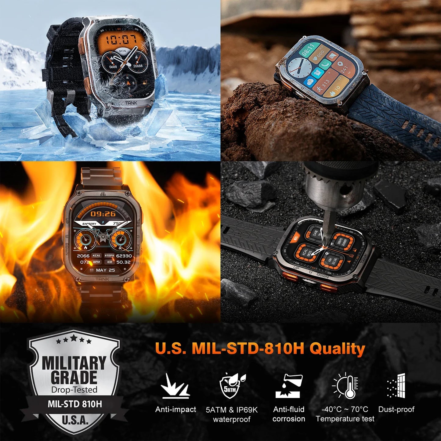 KOSPET TANK M3 Ultra GPS Smart Watch For Mentainless Steel Smartwatch 5ATM IP69K Waterproof Bluetooth Call Health Monitor