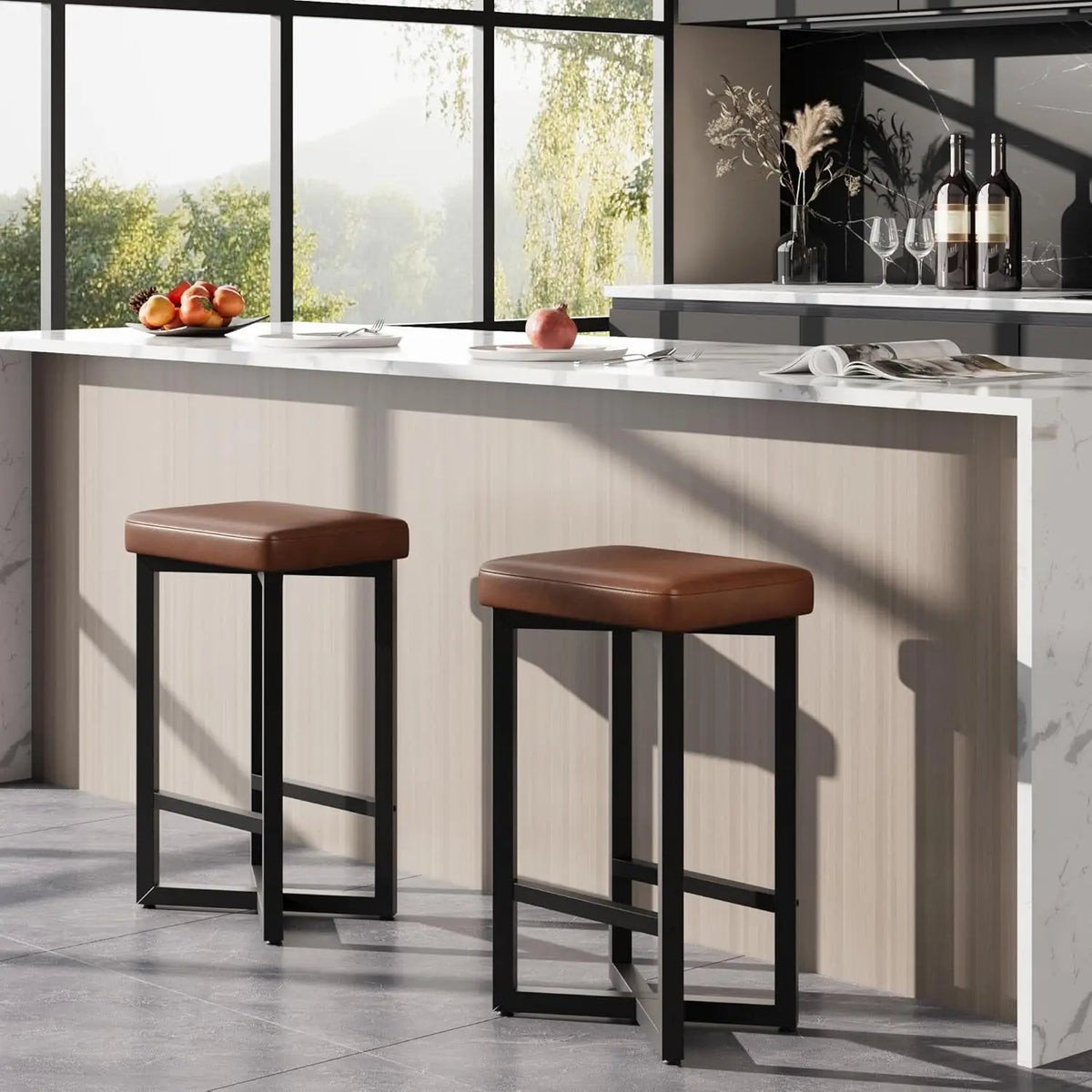 Garvee Modern Backless Bar Stools With Metal Frame And Footrest