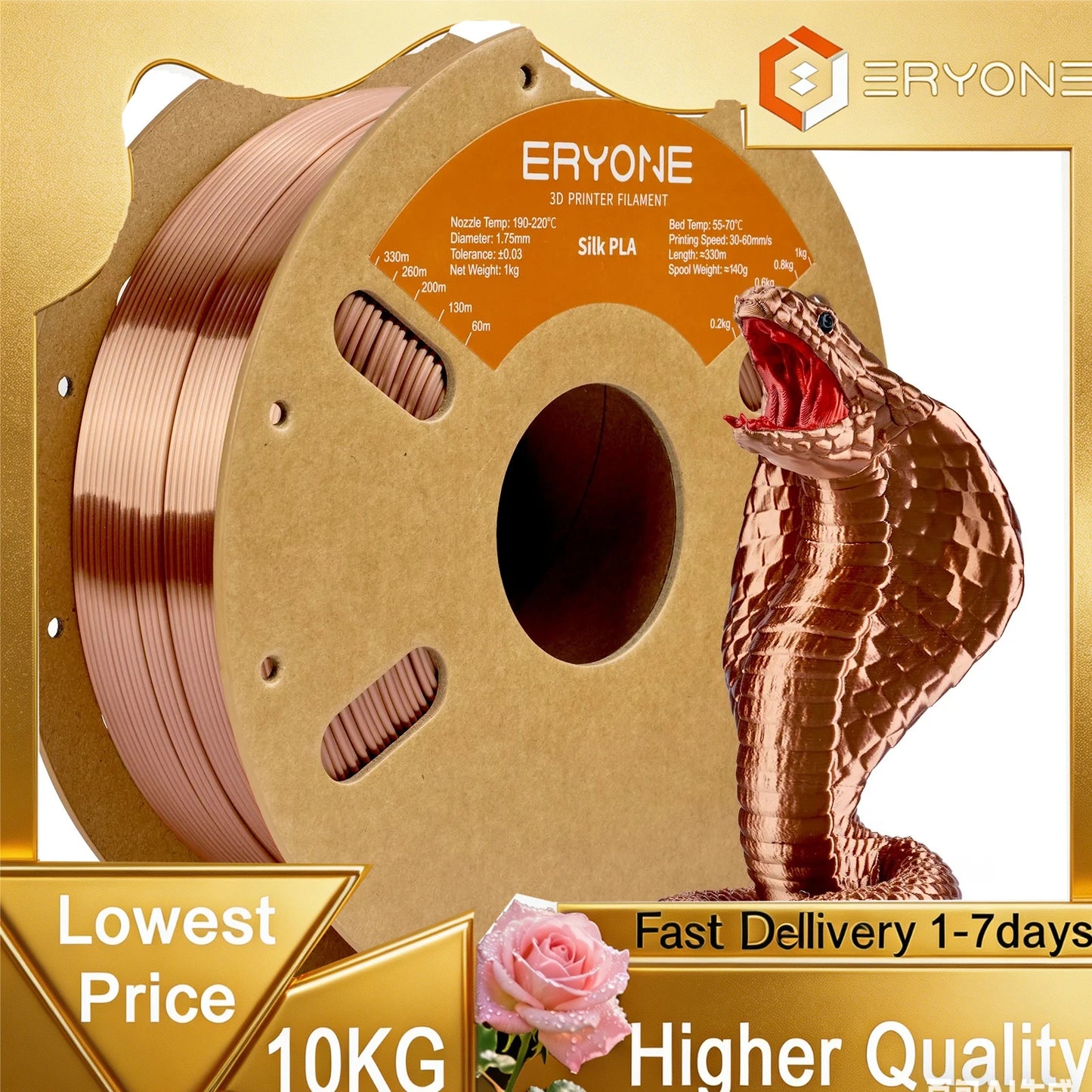Eryone Silk PLA 3D Printer Filament Premium Shiny Finish