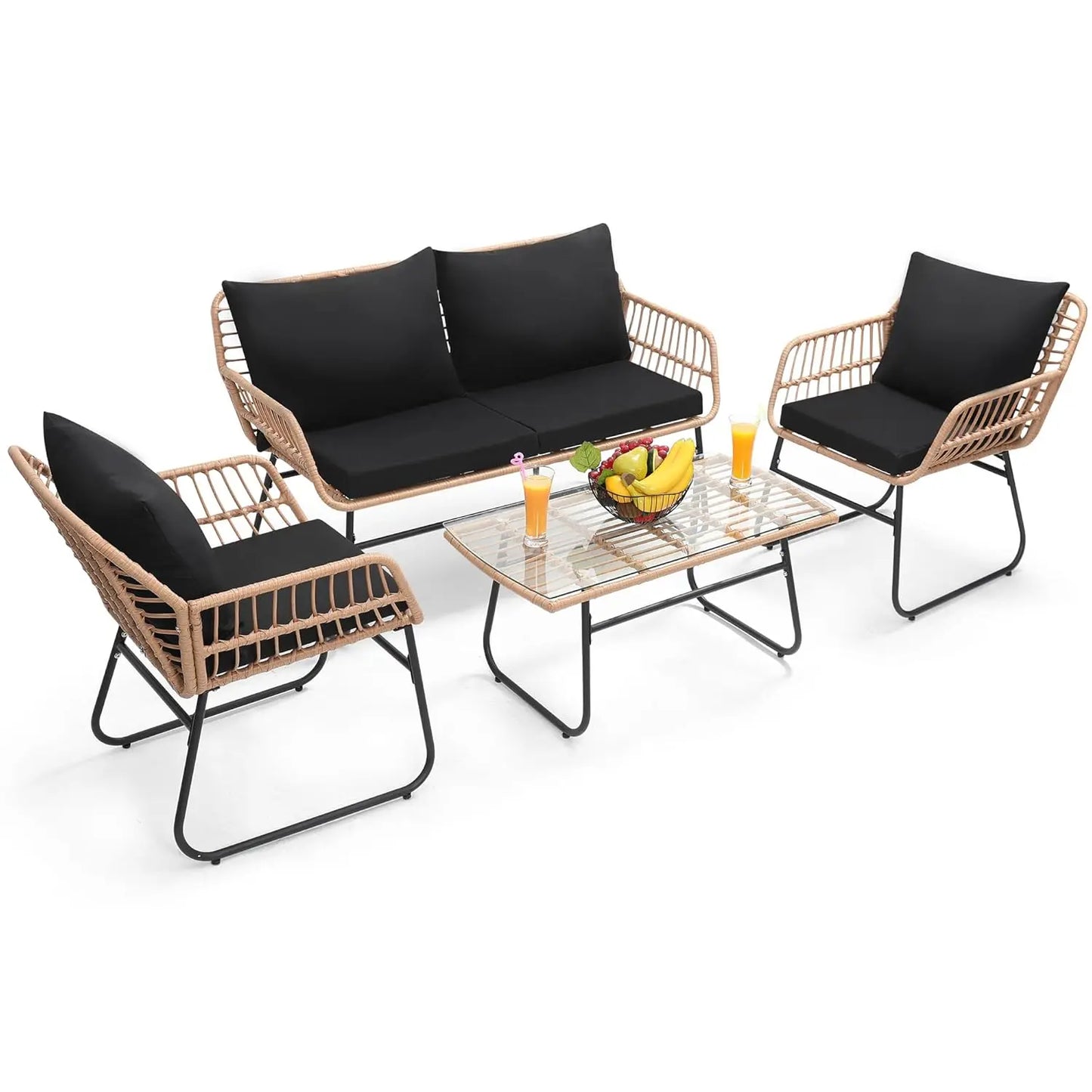 Modern Four Piece Rattan Patio Bistro Outdoor Furniture Set