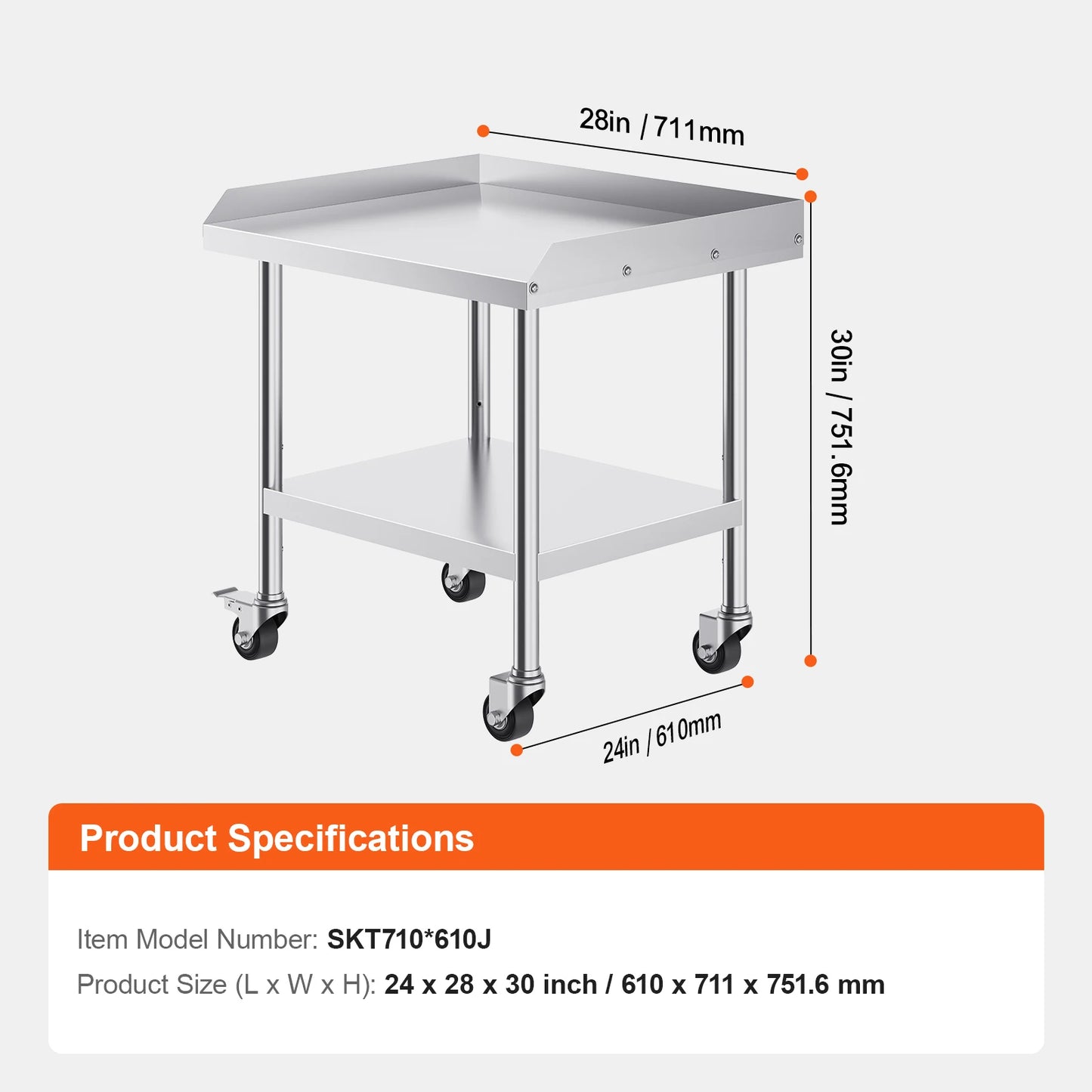 SucceBuy Stainless Steel Work Table With Four Casters And Backsplash
