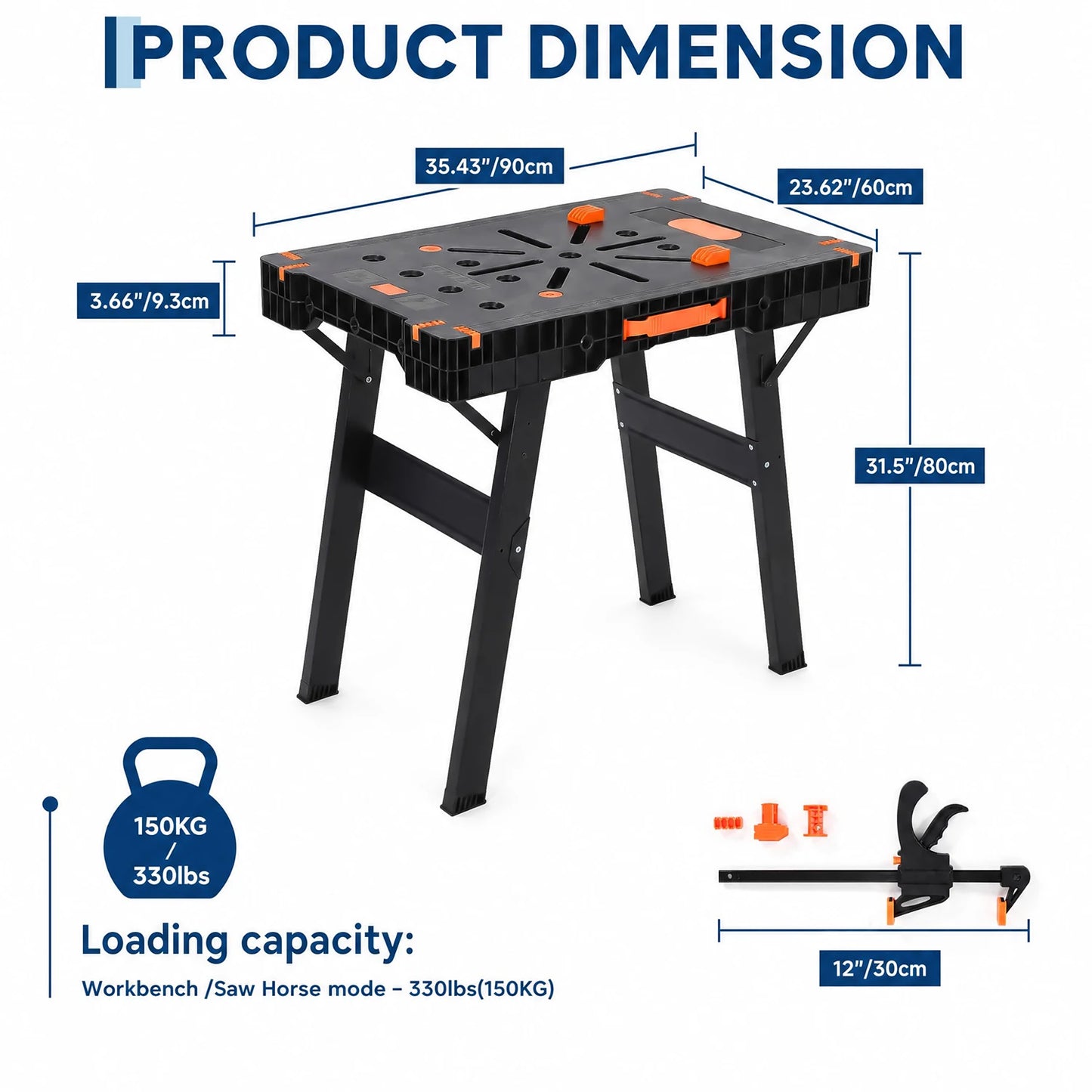 Himiss 2-In-1 Folding Work Table Sawhorse Heavy Duty Portable Workbench