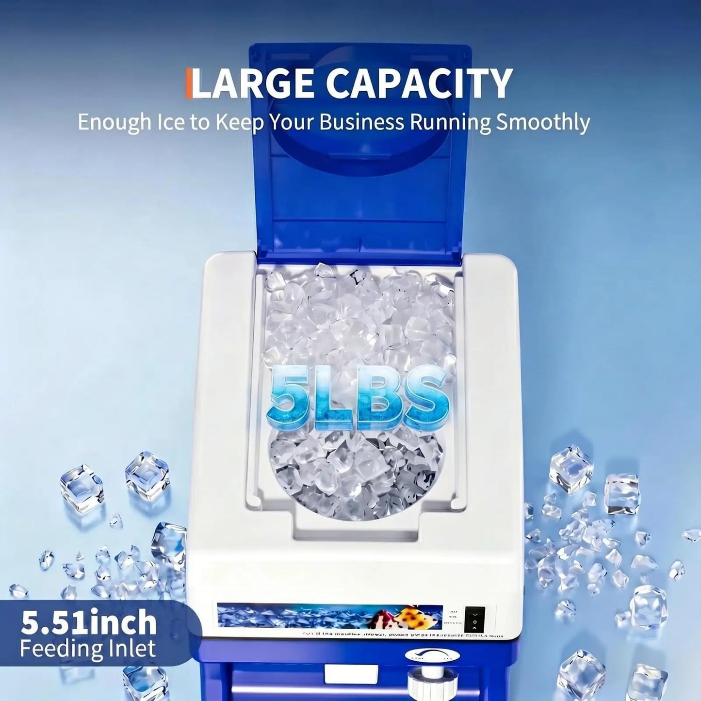 Commercial Shaved Ice Maker, 300 Lbs/Hr Electric Ice Shaver Machine with 8L Large Hopper, 1500RPM Stainless Steel Snow Cone Maker & Ice Crusher, Adjustable Ice Texture for Home & Business