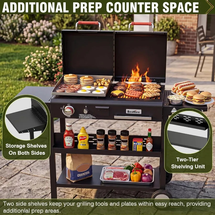 Dual Fuel Gas And Charcoal Grill With Cast Iron Griddle