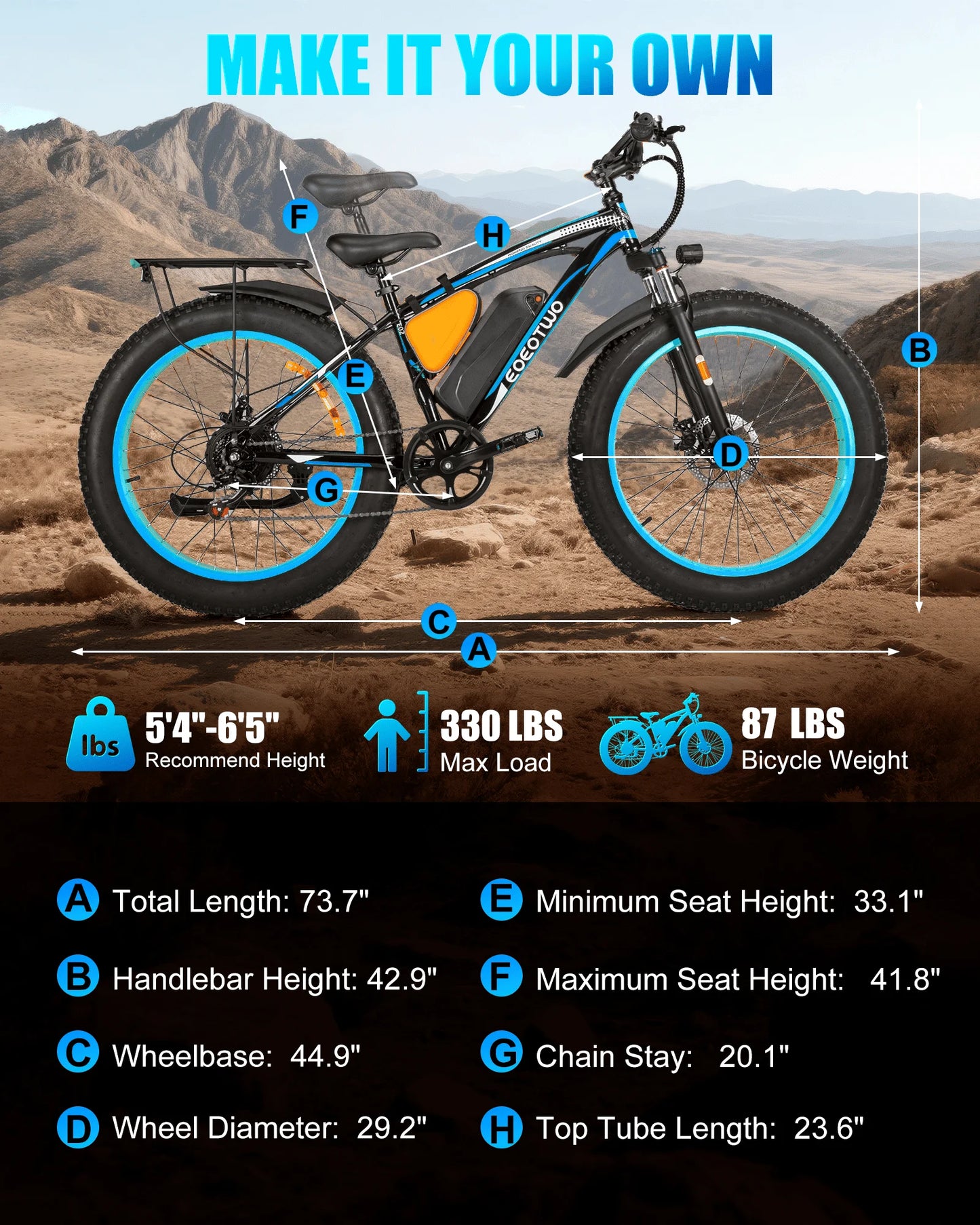 EOEOTWO 1500W Electric Bike 30MPH 960Wh Battery Adult Fat Tire