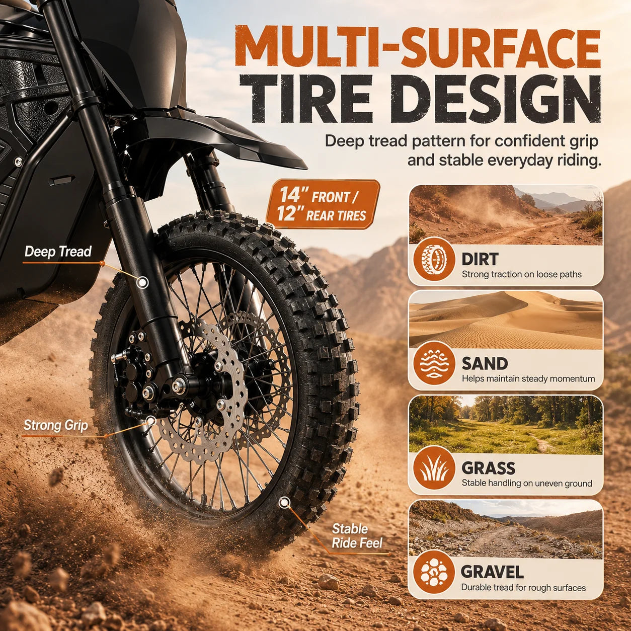 3000W Peak Power Electric Dirt Bike 48V 20.8Ah - 38MPH High Speed Off-Road E-Motorcycle with Dual Suspension & Dual Disc Brakes, 40-Mile Range, 3 Riding Modes