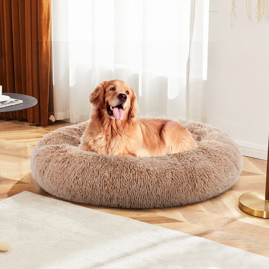 MCQ Round Faux Fur Plush Dog Bed Anti Slip Cushion
