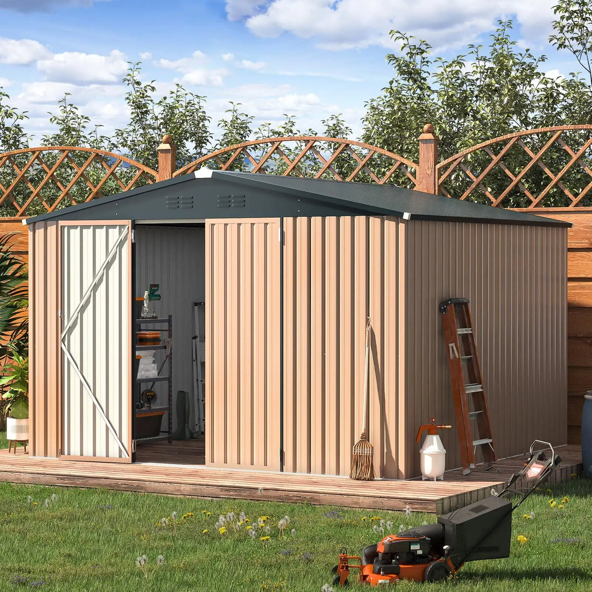 Outdoor Plastic Storage Shed With Lockable Door For Yard Patio