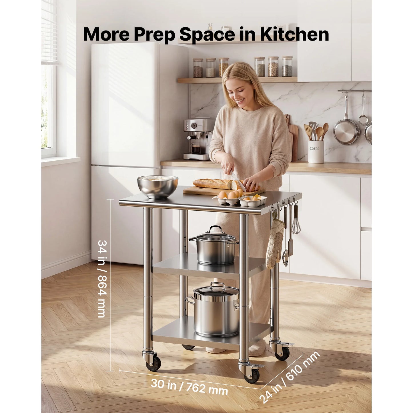 SucceBuy Stainless Steel Work Table With Wheels Commercial Kitchen Station