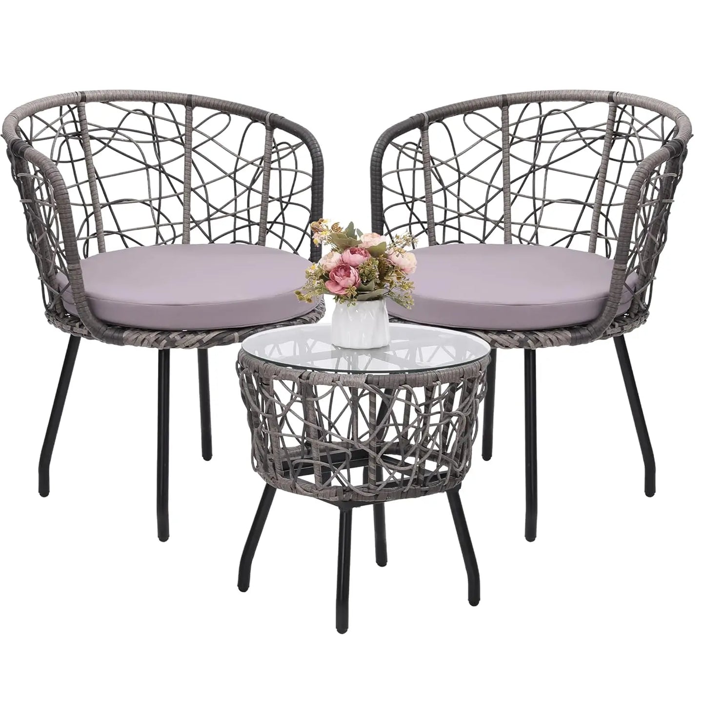 Modern Four Piece Rattan Patio Bistro Outdoor Furniture Set