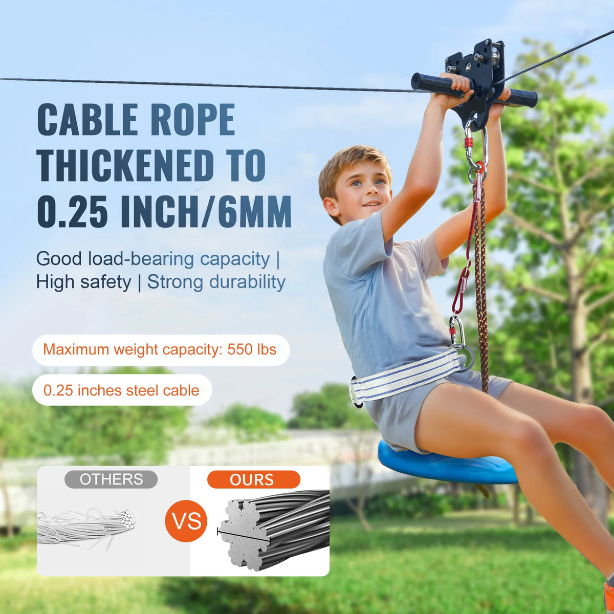 SucceBuy Stainless Steel Zipline Kit With Safety Harness