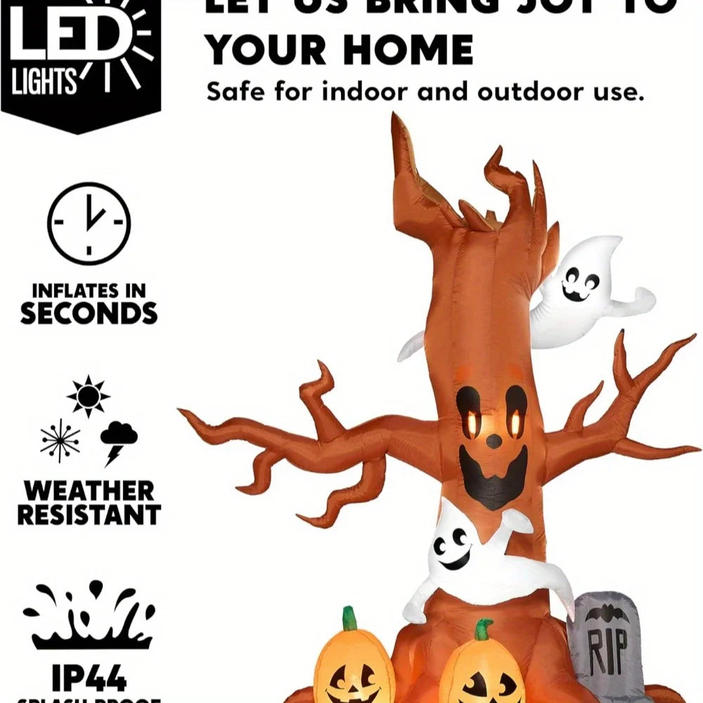 Inflatable Scary Tree With Led Lights For Halloween Yard Decoration