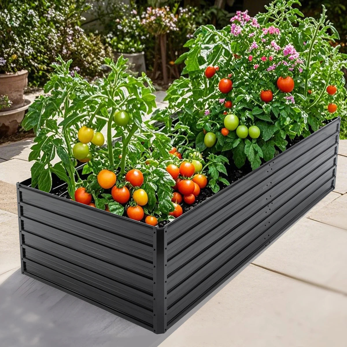 4x3x1ft Metal Raised Garden Bed,Deep Root Outdoor Galvanized Planter Box,Patio Kit Planting Beds for Vegetables Flowers Herb,Black
