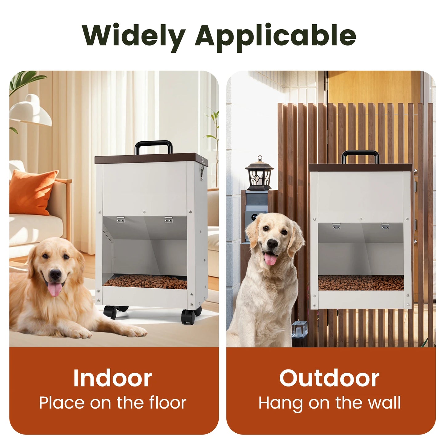 Automatic Dog Feeding Dispenser Galvanized Pet Food Storage Trough With Wheels