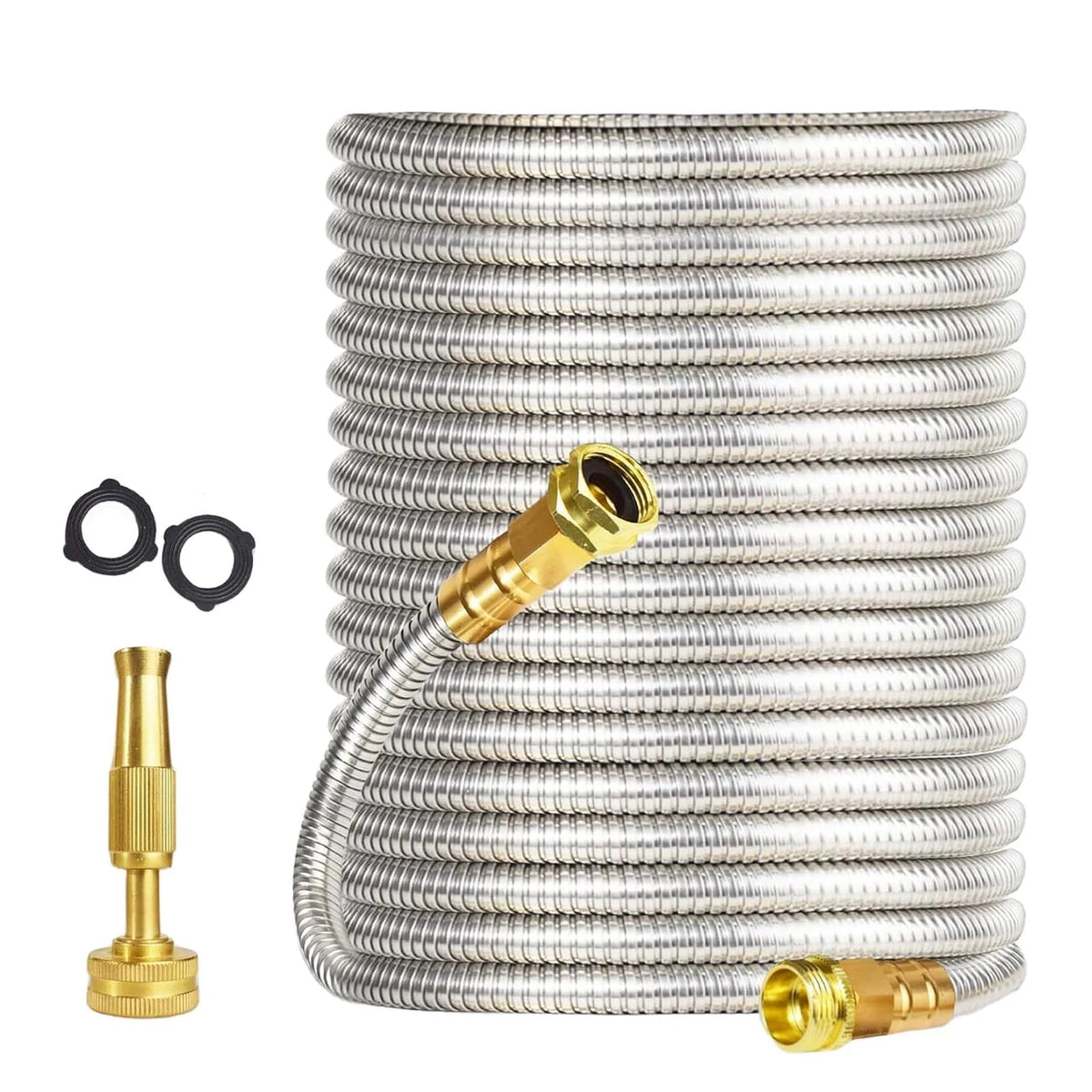 HiMISS Heavy Duty Stainless Steel Garden Hose With Brass Nozzle