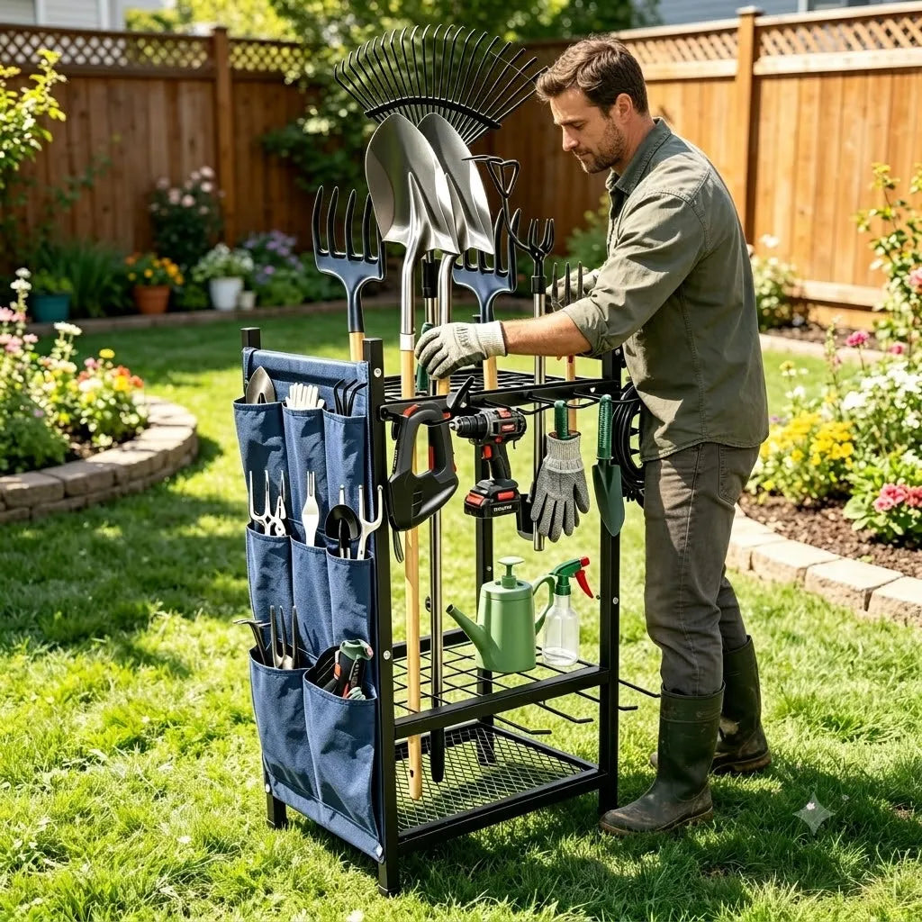 Heavy Duty Metal Garden Tool Storage Rack And Organizer