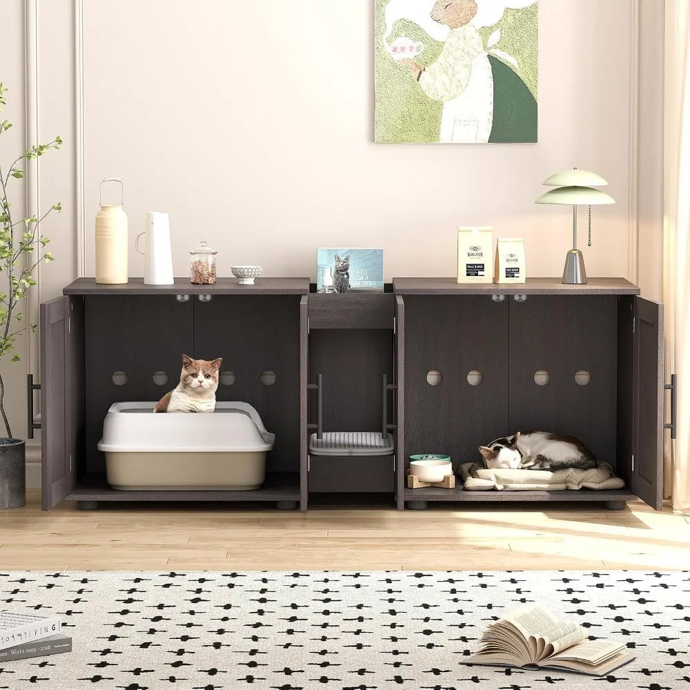 Garvee Wooden Double Room Hidden Cat Litter Box Cabinet