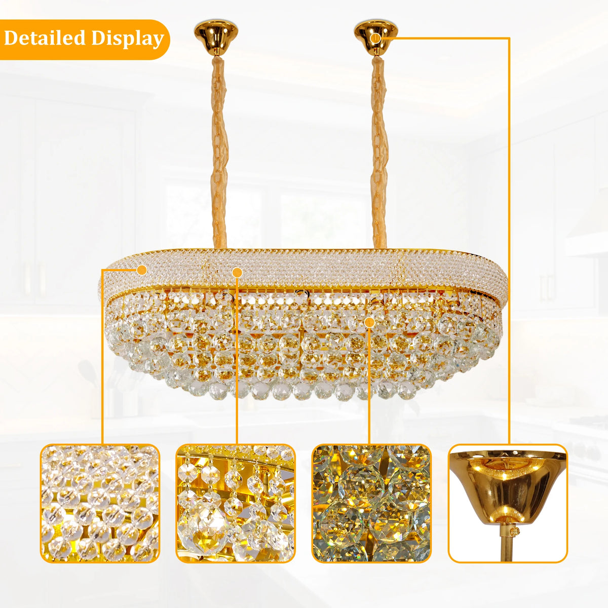 Vrygle Rectangular Crystal Chandelier Elegant Ceiling Light Fixture