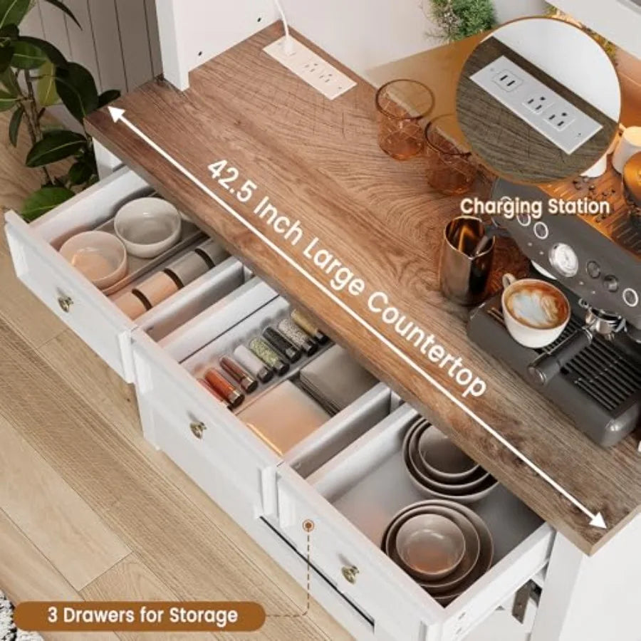 Wooden Coffee Bar Cabinet For Kitchen Buffet Wine Storage Hutch
