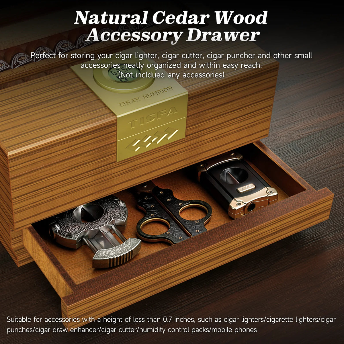 Xifei Cedar Wood Cigar Humidor With Hygrometer Humidifier And Drawer
