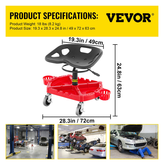 SucceBuy Adjustable Rolling Garage Stool With Tool Tray And Casters