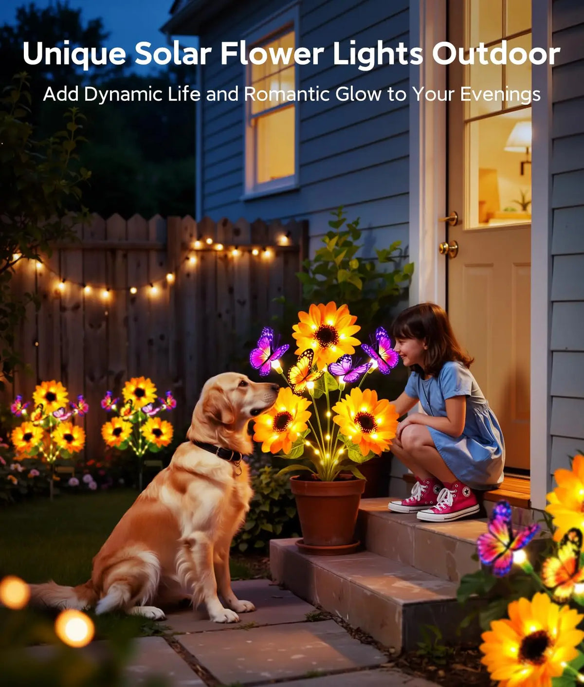 Solar Sunflower Garden Lights With Butterfly Accent Design