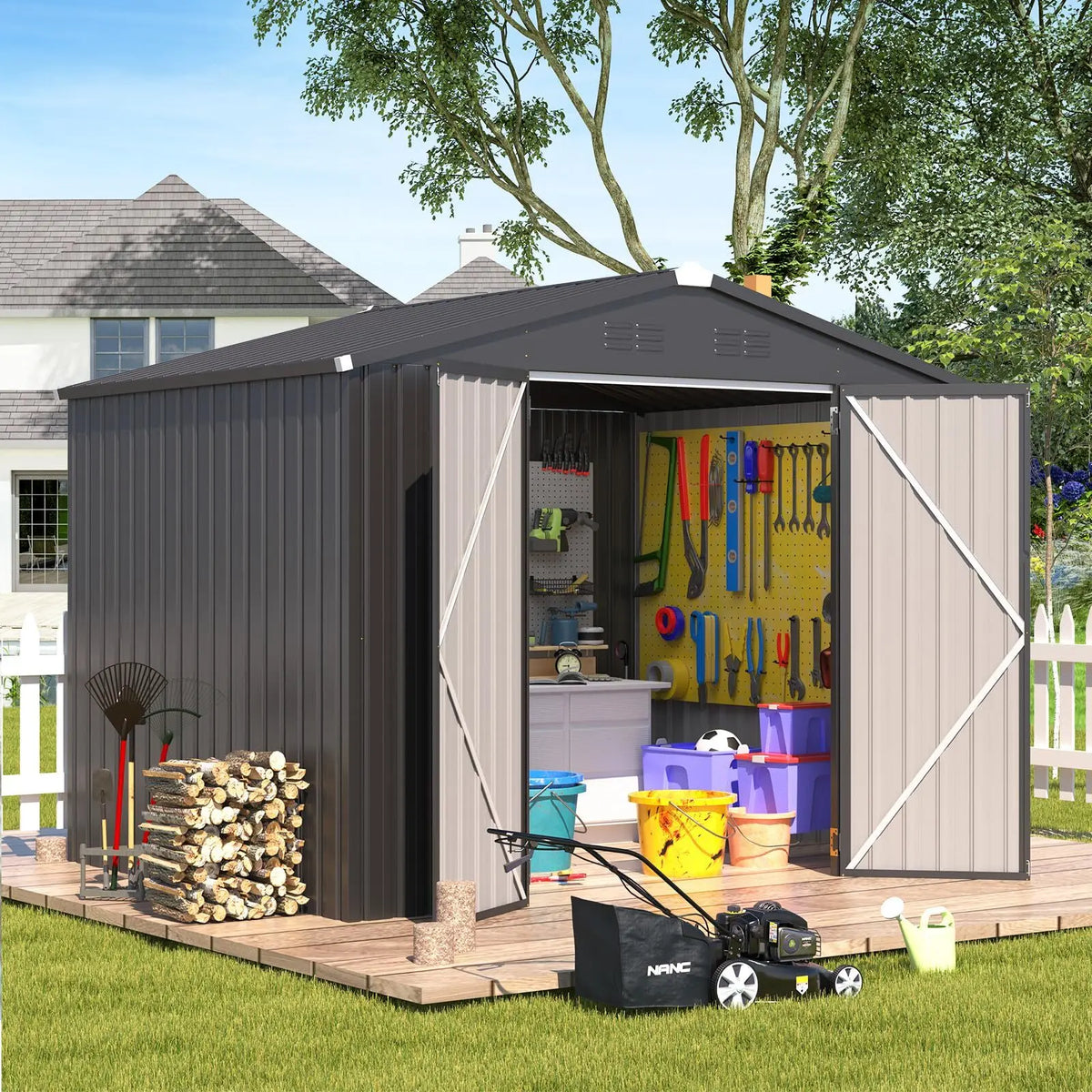 Outdoor Plastic Storage Shed With Lockable Door For Yard Patio