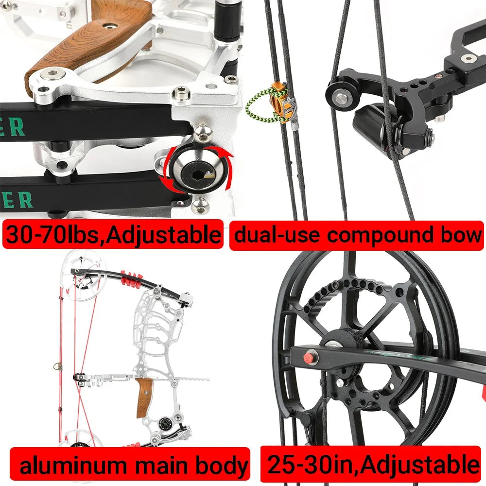 30-70lbs Compound Bow Adjustable Dual-Purpose 80% Let-off High Speed 420FPS for Hunting Shooting Steel Ball and Target Practice Right Hand Archery