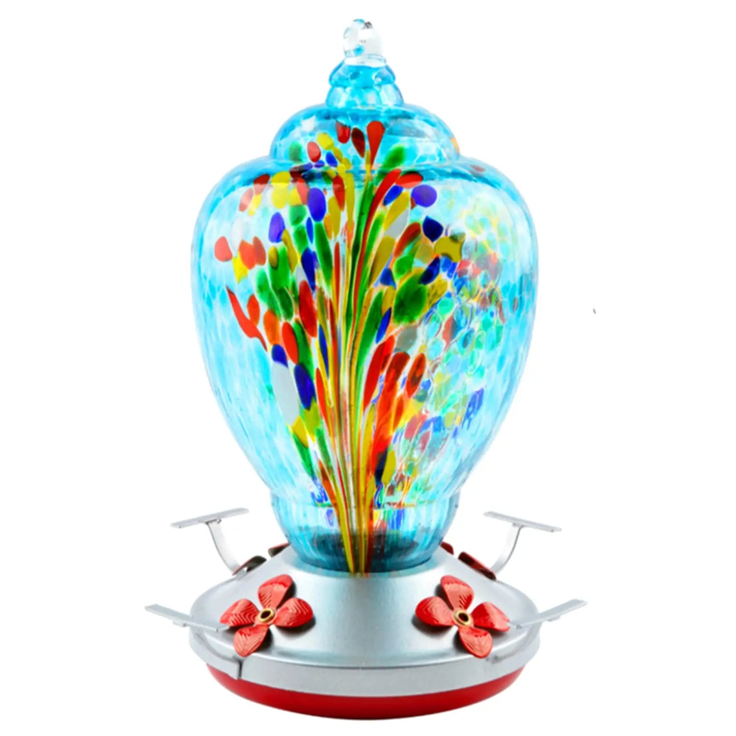 Hand Blown Glass Hummingbird Feeder With Ant Proof Tray