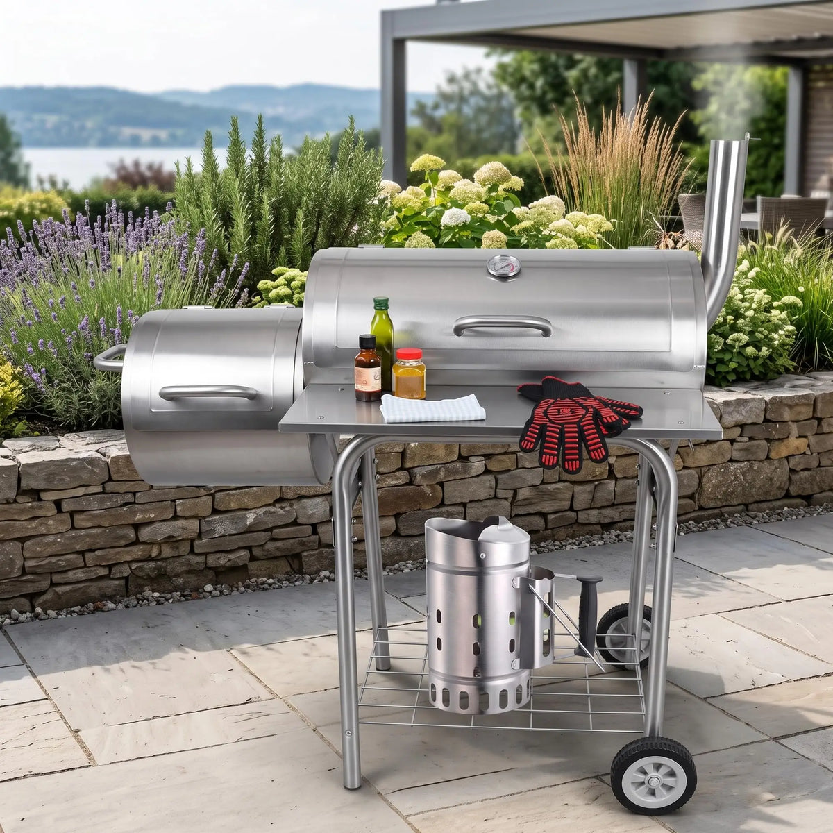Stainless Steel Charcoal Chimney For Grill Quick Light Charcoal Chimney Starter With Heat Resistant Handle Safe BBQ Grill Charcoal Lighter Silver 32 X 19 X 32.5 CM
