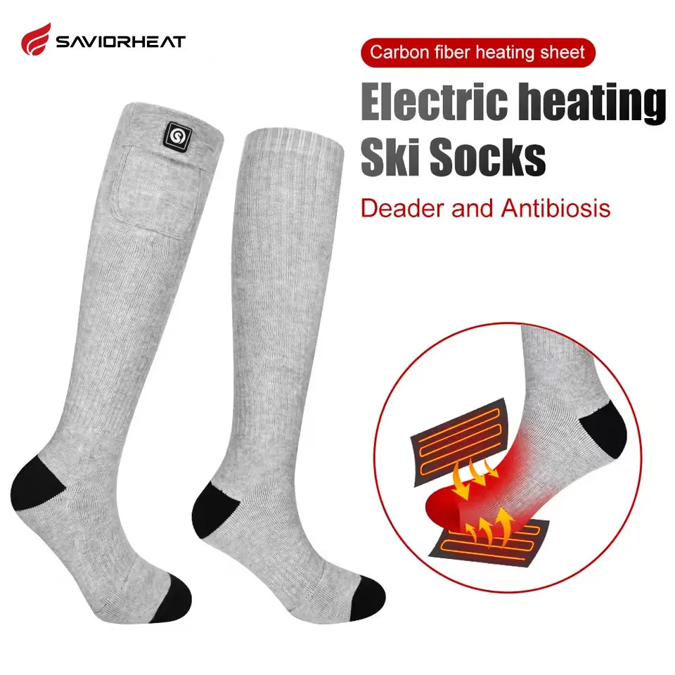 SAVIOR Grey Winter Thermal Heated Socks For Adult Wind Waterproof Rechargeable Battery Warm Hand Ski Gloves 100% Cotton Comfort