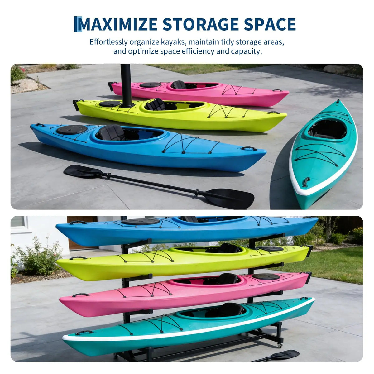 Heavy Duty Adjustable Kayak Storage Rack With Wheels For Garage