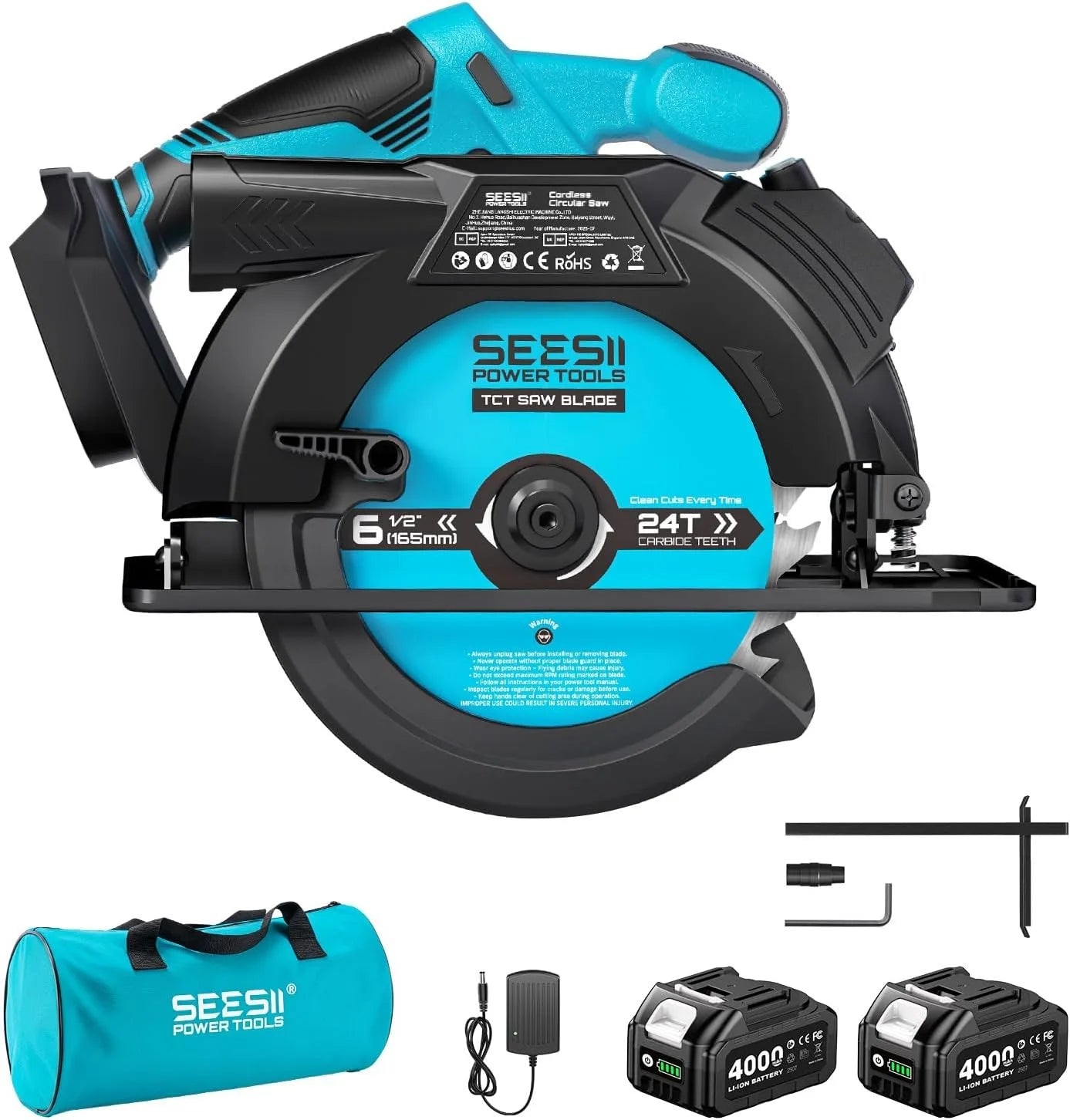 Seesii Cordless Circular Saw With Two Included Batteries For Woodworking