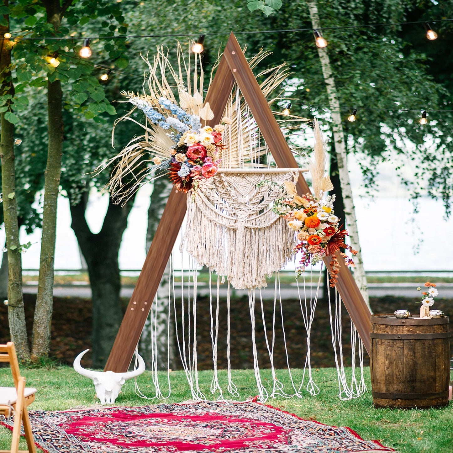 Wooden Rustic Triangle Wedding Arch Backdrop Frame Garden Ceremony Decor