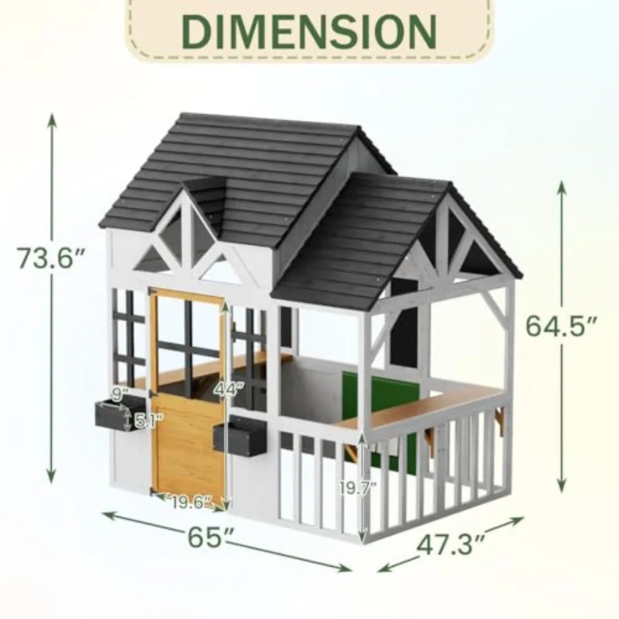 MDNG Outdoor Wooden Kids Playhouse Kitchen Blackboard Magnetic Door