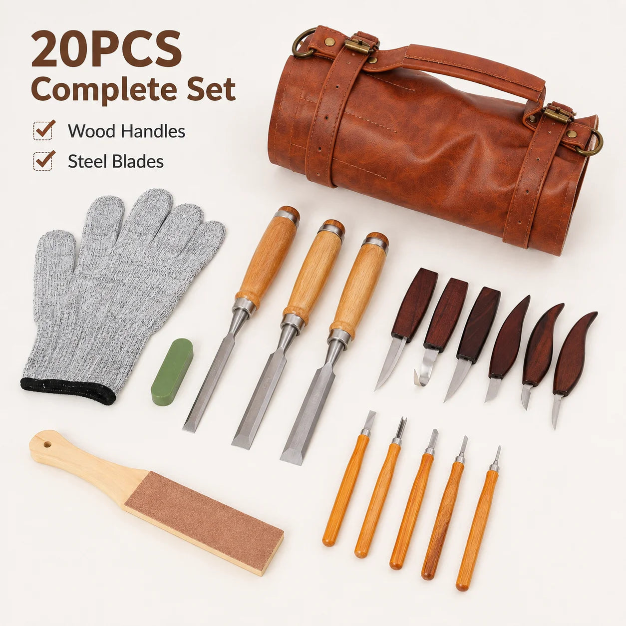 Woodworking Carving Tool Set With Detail Chisels And Knives
