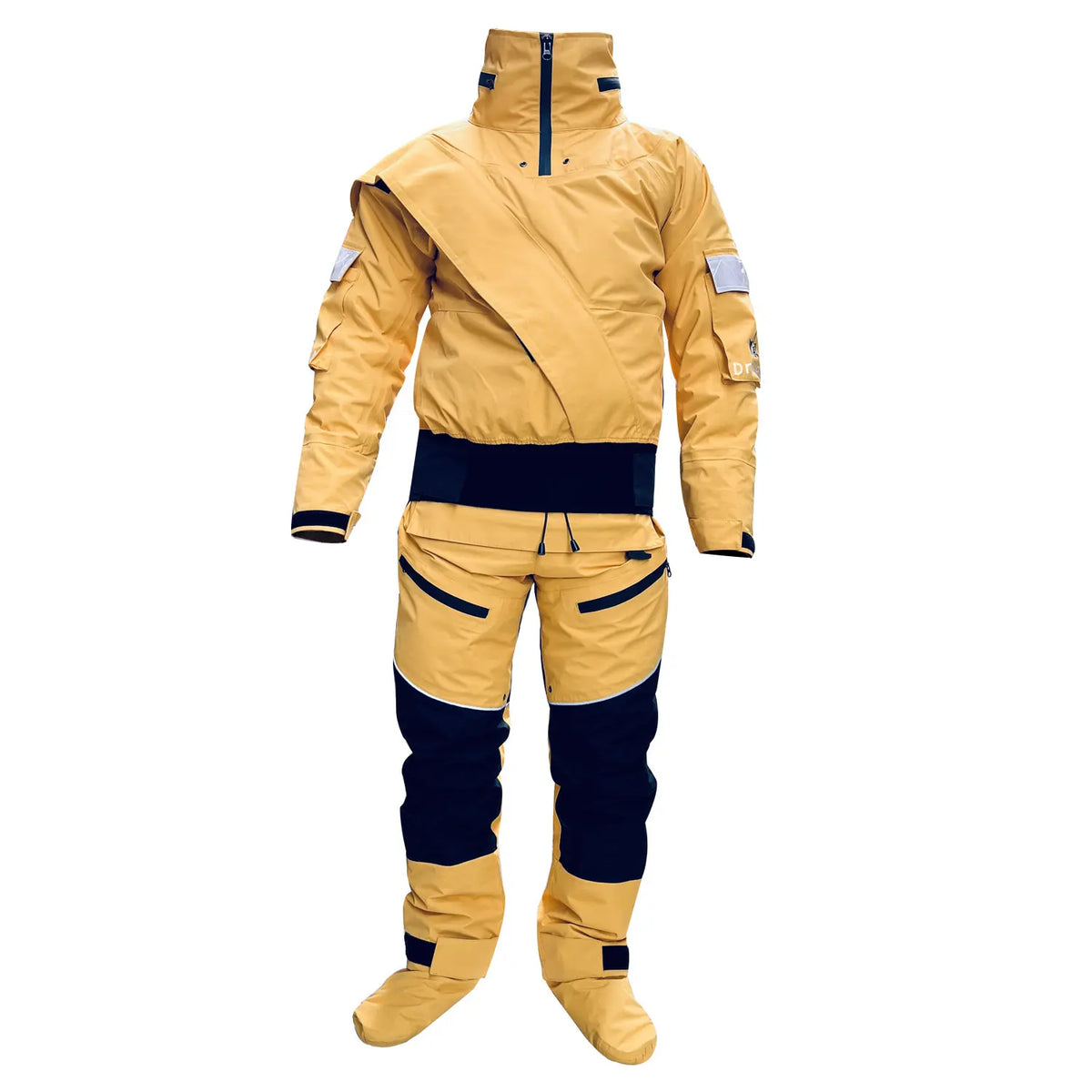 Men Red Kayaking Drysuit, Waterproof Breathable Full Body Dry Suit Cross Shoulder Zipper with Integrated Sock Feet, for Whitewater Rafting Canoeing Cold Water Paddling