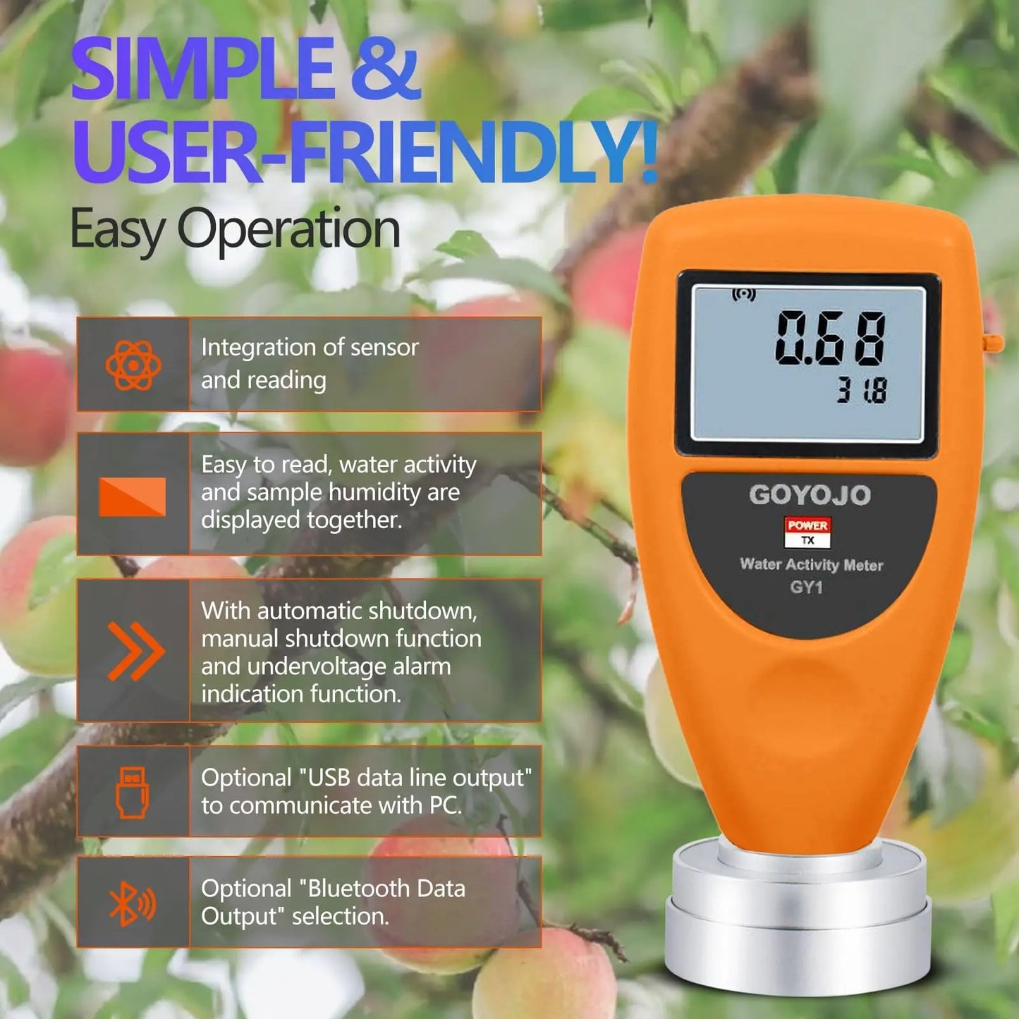 Water Activity Meter Smart Food Water Activity Tester for Jerky Dried Fruit Grain Vegetable Water Activity Analyzer Monitor