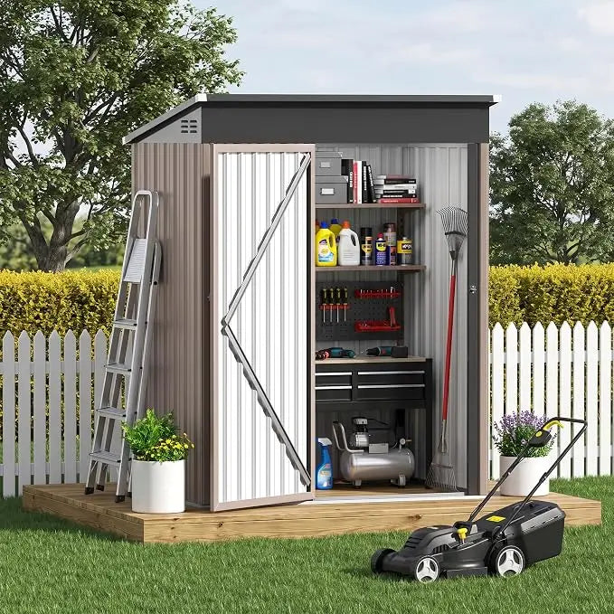 Waterproof Metal Outdoor Storage Shed With Three Lockable Doors