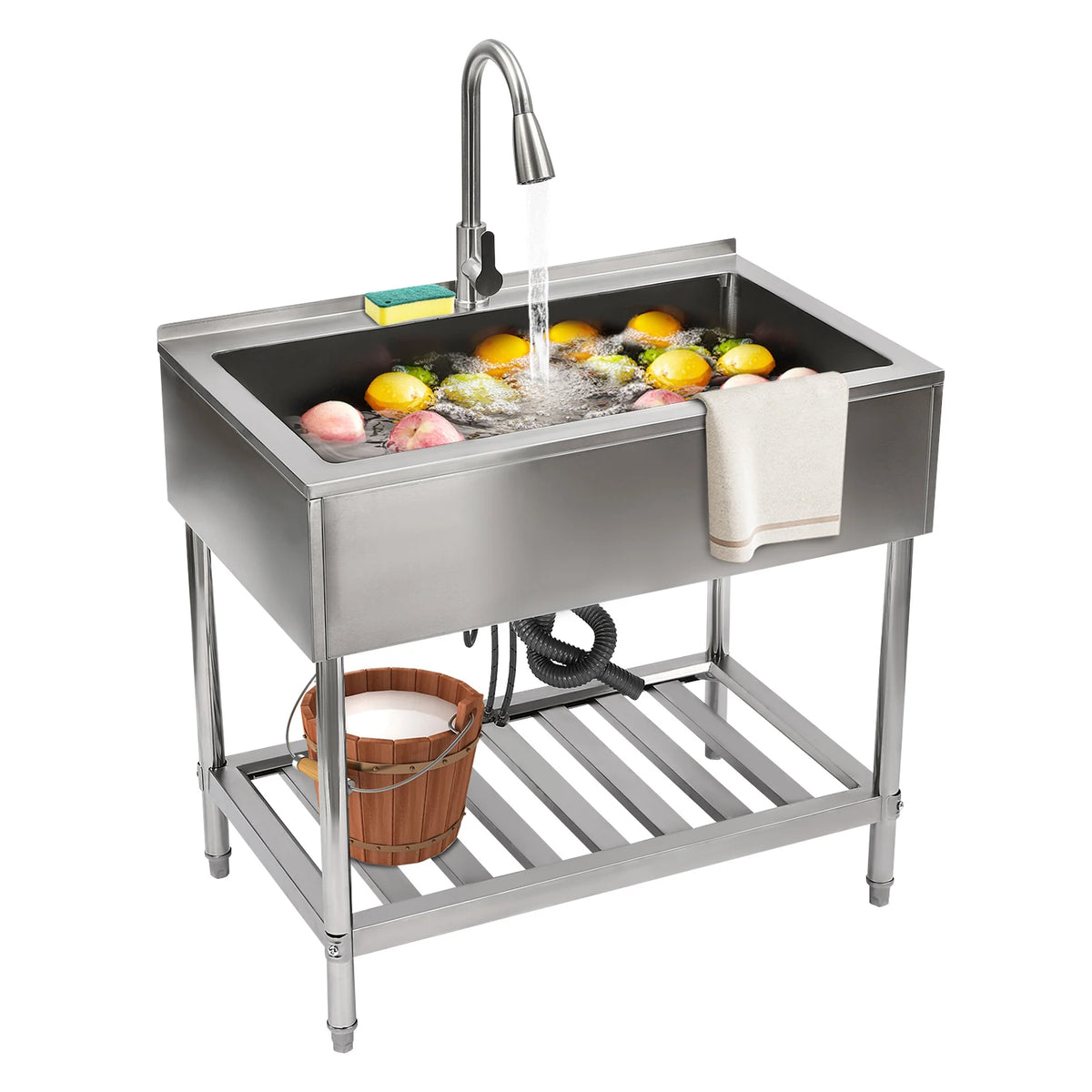 Stainless Steel Utility Sink With Faucet And Drainboard