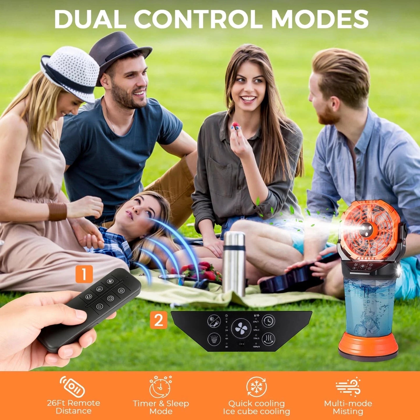 TaskStar Portable Rechargeable Misting Fan With Remote Control