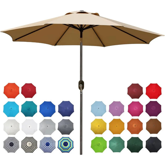 Durable 9-Foot Patio Umbrella with 8 Ribs, Tilt and Crank Lift