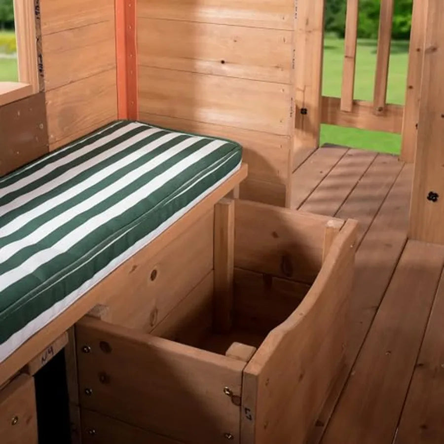 MDNG Cedar Wood Kids Outdoor Playhouse With Kitchen And Deck