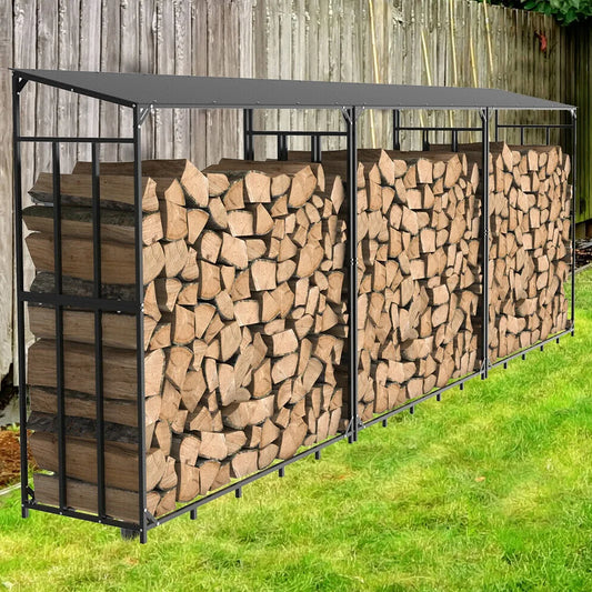 Heavy Duty Metal Firewood Rack With Top Cover Backyard Storage