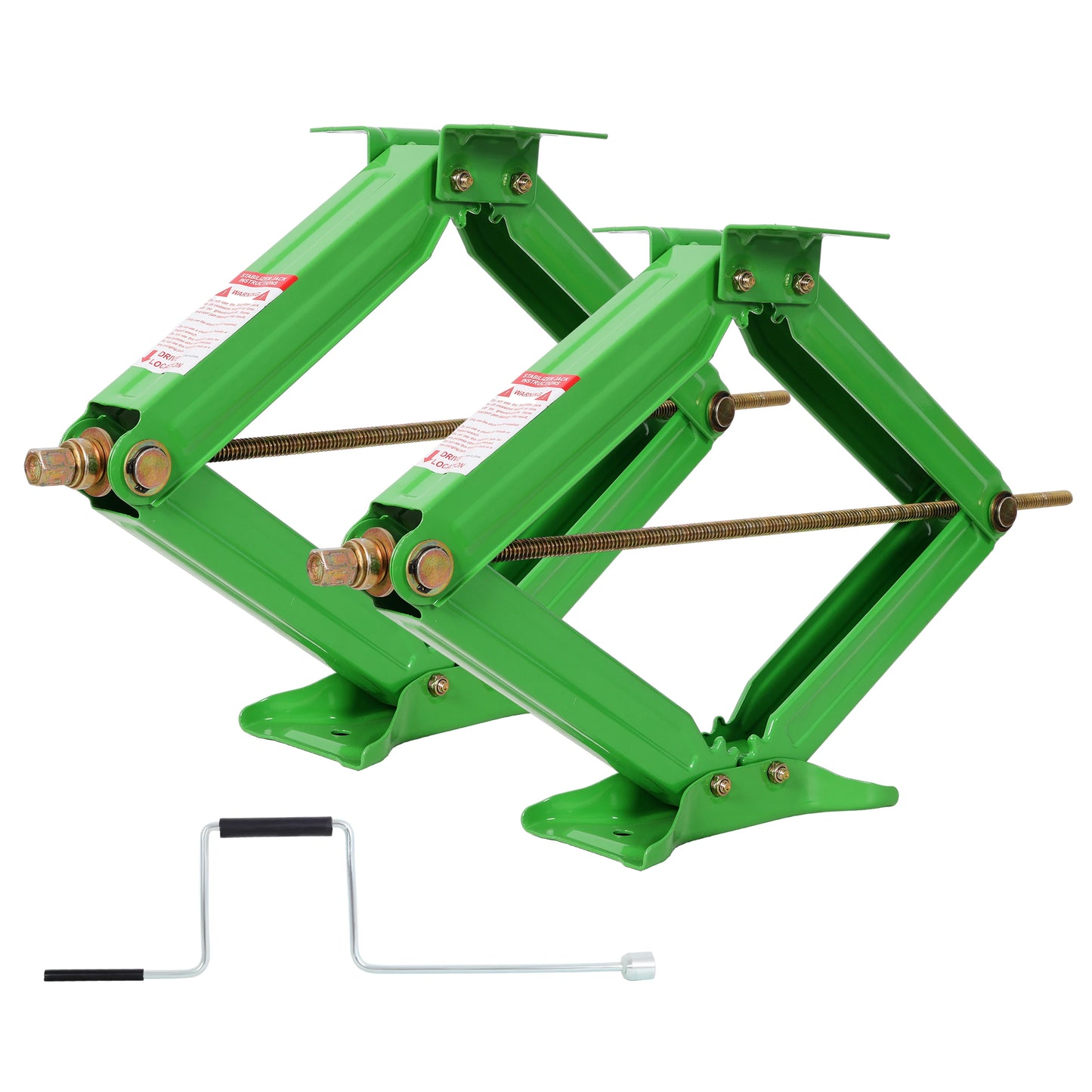 24" RV Scissor Stabilizer Jacks 5000 Lbs, Heavy Duty Trailer Leveling Jacks Set of 2, Universal Mount Camper Stabilizer with Crank Handle, Green