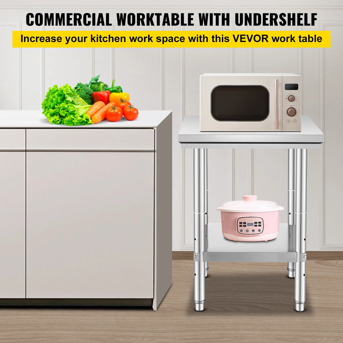 SucceBuy Stainless Steel Kitchen Work Bench With Undershelf