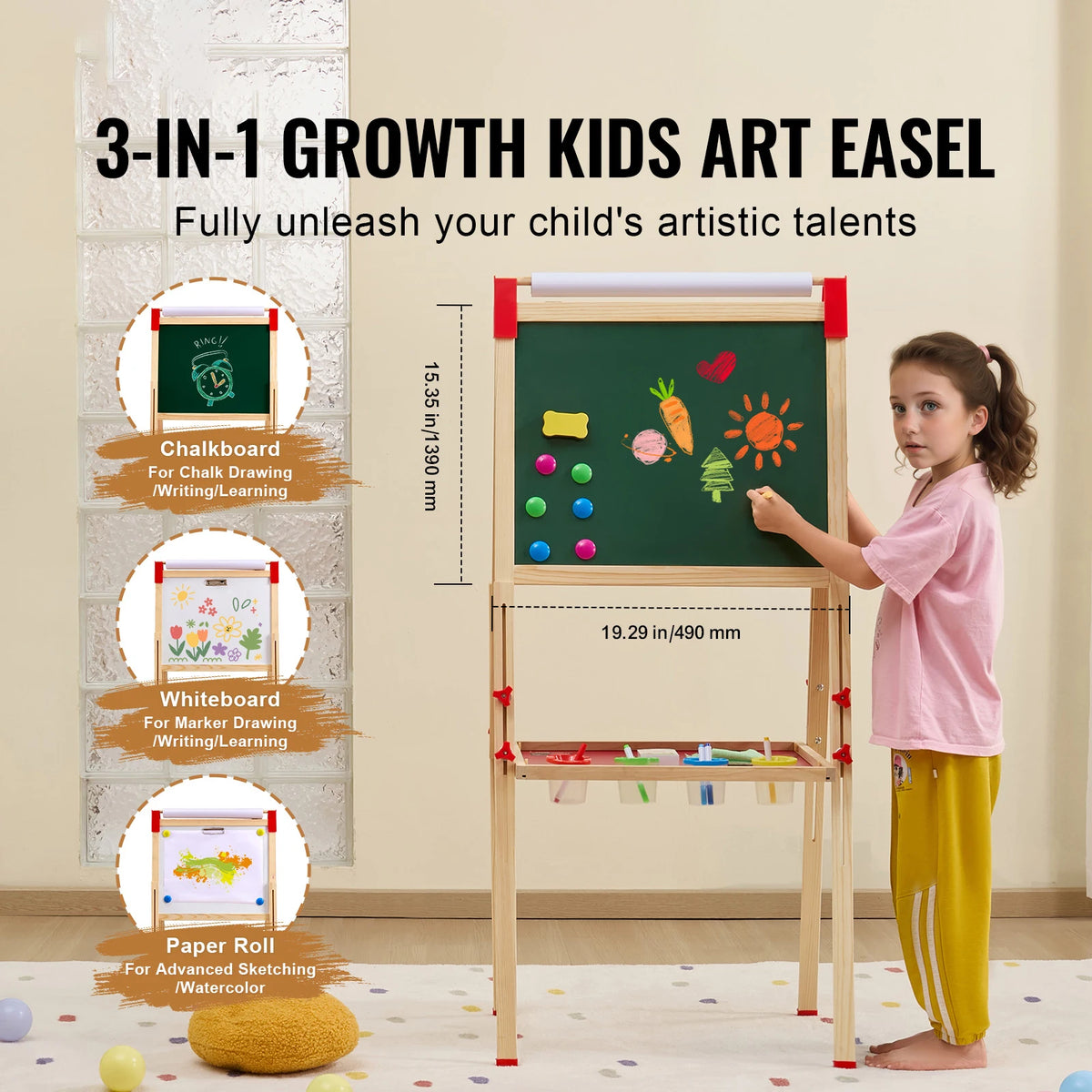 SucceBuy Wooden Magnetic Drawing Board Double Sided Art Easel